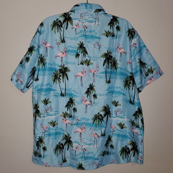 SSLR BLUE PINK FLAMINGO TROPICAL PRINT BUTTON DOWN SHIRT SIZE XL - Picture 5 of 5